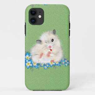 Cute white Syrian hamster accessories, green polka iPhone 11 Case