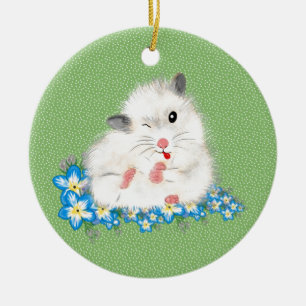 Cute white Syrian hamster accessories, green polka Ceramic Tree Decoration