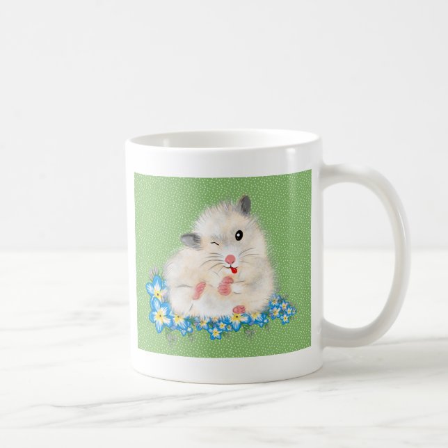 Cute white Syrian hamster accessories, green polka Coffee Mug (Right)