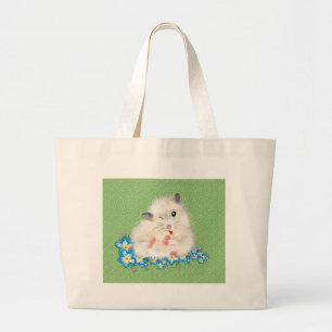 Cute white Syrian hamster accessories, green polka Large Tote Bag