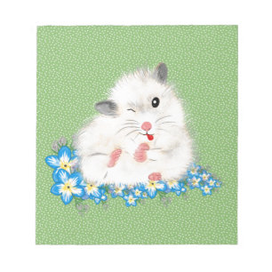 Cute white Syrian hamster accessories, green polka Notepad
