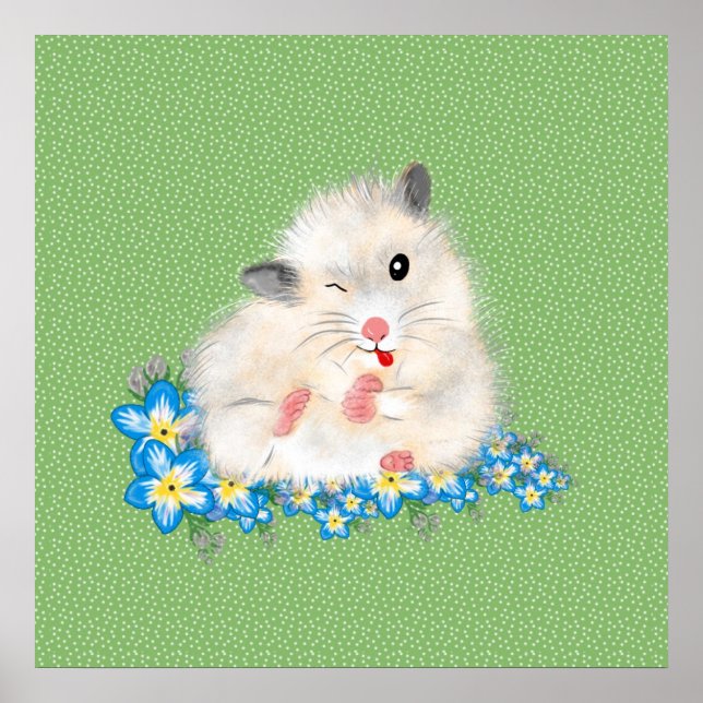 Cute white Syrian hamster accessories, green polka Poster (Front)