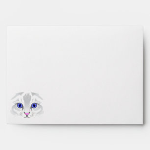 Cute white tabby cat face close up illustration envelope