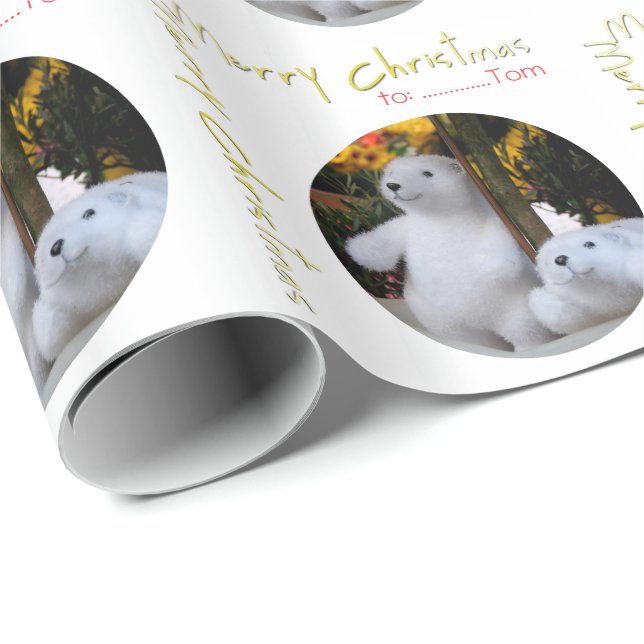 Cute White Teddy Bear Xmas Personalised Wrapping 2 Wrapping Paper (Roll Corner)