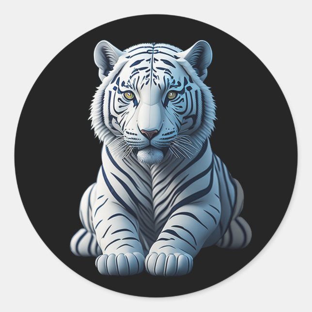 Cute white tiger classic round sticker (Front)