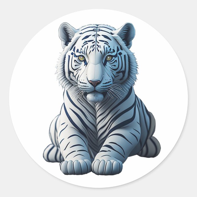 Cute white tiger classic round sticker (Front)
