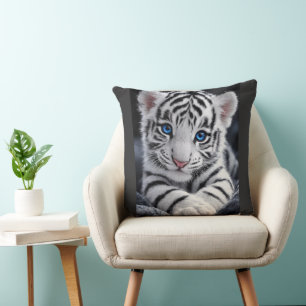 Cute White Tiger Cub Blue Eyes Wildlife Poster Cushion