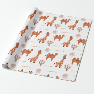 Cute White Toy Animal Cactus Kids Wrapping Paper