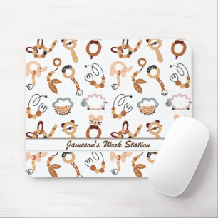 Cute White Toy Boho Pattern Illustration Name Mouse Mat