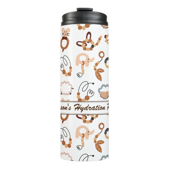 Cute White Toy Boho Pattern Illustration Name Thermal Tumbler (Front)