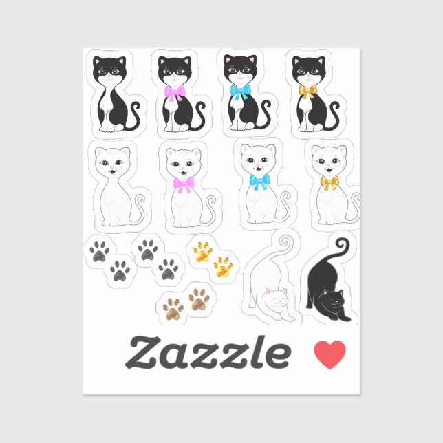 Cute White & Tuxedo Cat Images (Sheet)