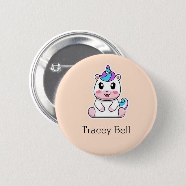 Cute white unicorn pink 6 cm round badge (Front & Back)