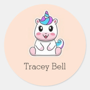Cute white unicorn pink classic round sticker