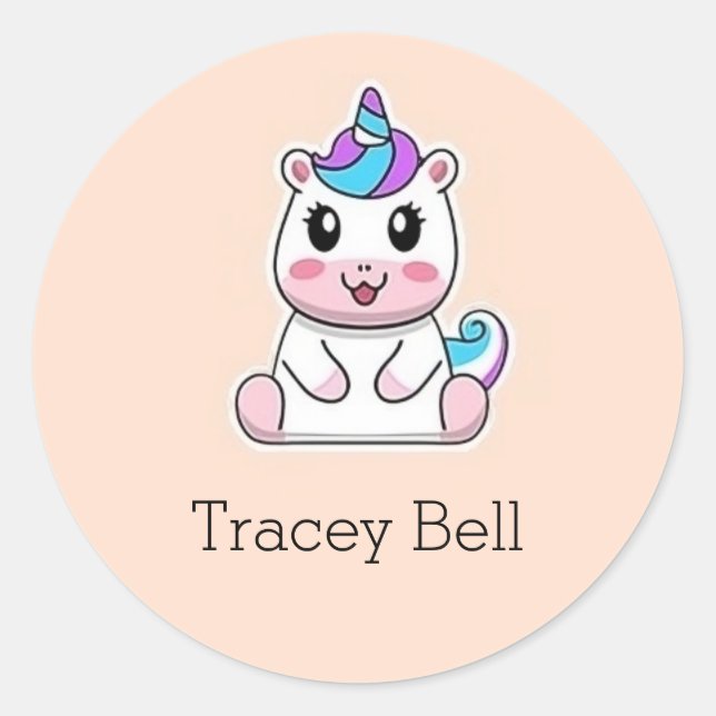 Cute white unicorn pink classic round sticker (Front)