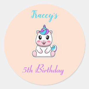 Cute white unicorn pink classic round sticker