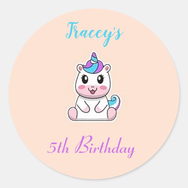 Cute white unicorn pink classic round sticker (Front)