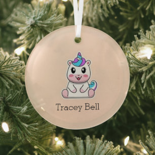 Cute white unicorn pink glass tree decoration