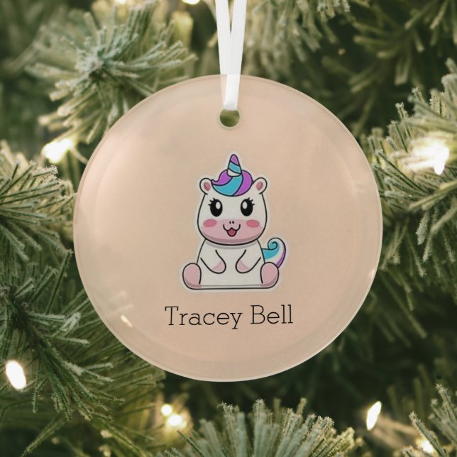 Cute white unicorn pink glass tree decoration (Insitu)