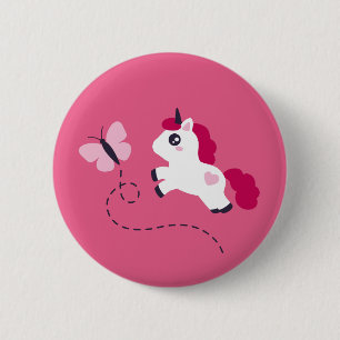 Cute White Unicorn with a Butterfly 6 Cm Round Badge
