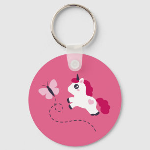 Cute White Unicorn with a Butterfly Key Ring