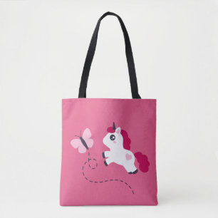 Cute White Unicorn with a Butterfly Tote Bag