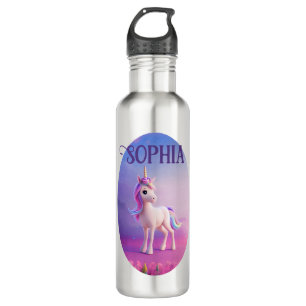 Cute White Unicorn With Pink & Blue Mane 710 Ml Water Bottle