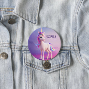 Cute White Unicorn With Pink & Blue Mane 7.5 Cm Round Badge