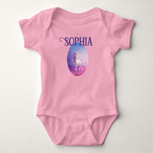Cute White Unicorn With Pink & Blue Mane Baby Bodysuit