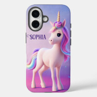 Cute White Unicorn With Pink & Blue Mane