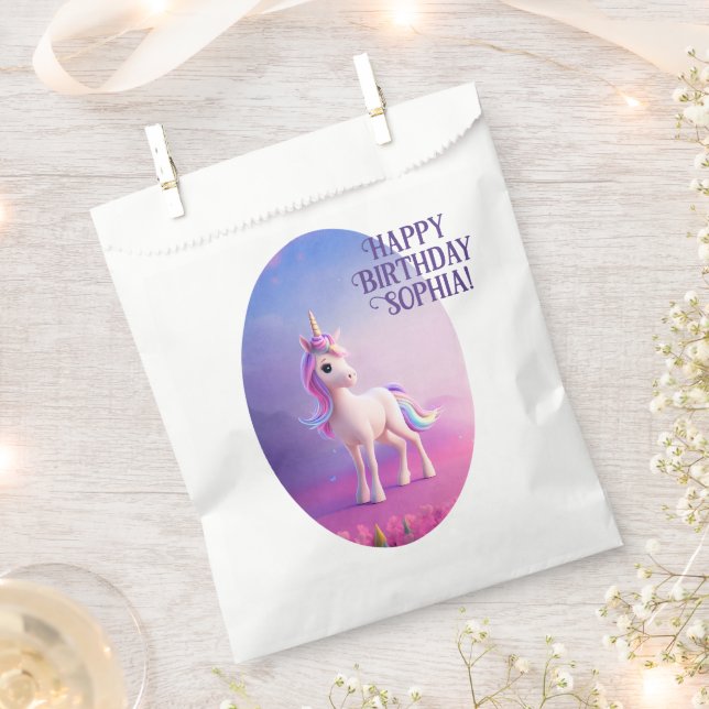 Cute White Unicorn With Pink & Blue Mane Favour Bags (Clipped)