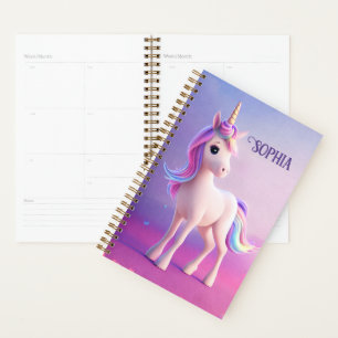 Cute White Unicorn With Pink & Blue Mane Planner