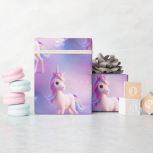 Cute White Unicorn With Pink & Blue Mane Wrapping Paper