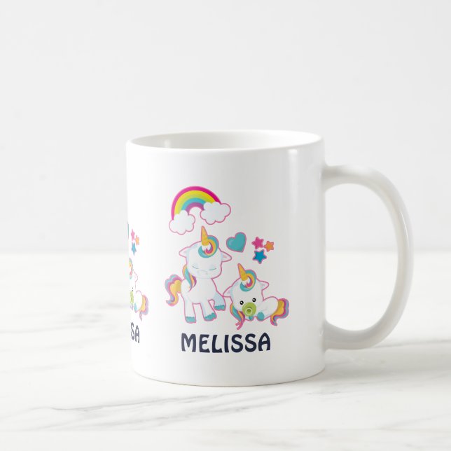 Cute White Unicorns Magical Mama & Baby Coffee Mug (Right)