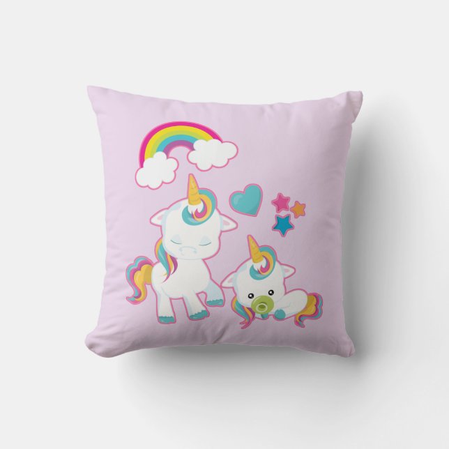Cute White Unicorns Magical Mama & Baby Cushion (Front)