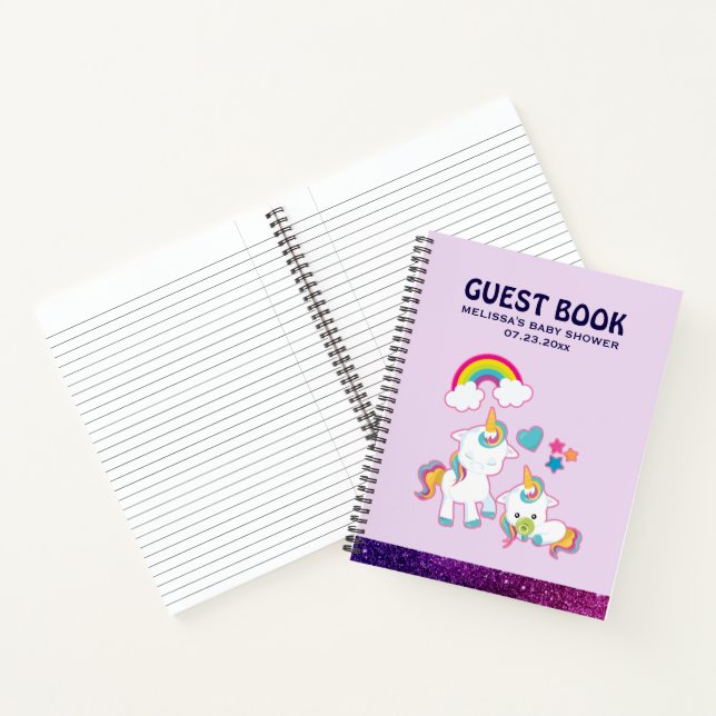 Cute White Unicorns Magical Mama & Baby Guest Book (Inside)