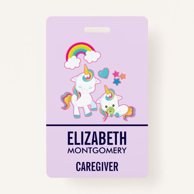 Cute White Unicorns Magical Mama & Baby ID Badge (Front)