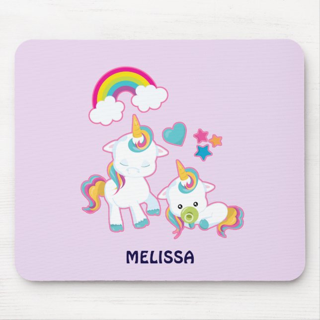 Cute White Unicorns Magical Mama & Baby Mouse Mat (Front)