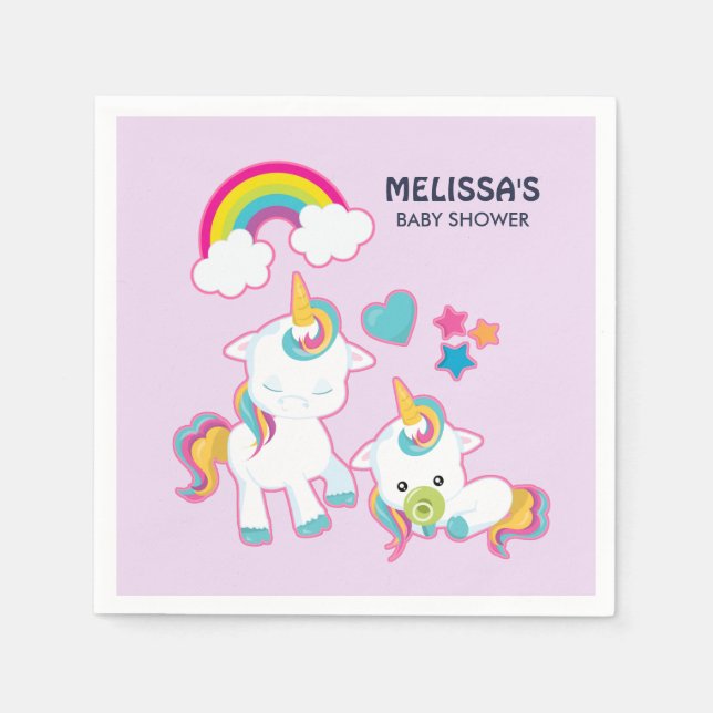 Cute White Unicorns Magical Mama & Baby Napkin (Front)