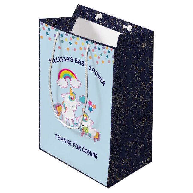 Cute White Unicorns Magical Mama & Baby Thanks Medium Gift Bag (Front Angled)