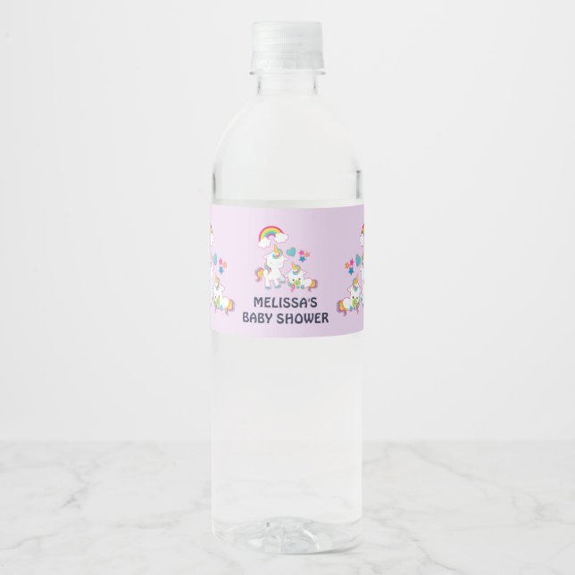 Cute White Unicorns Magical Mama & Baby Water Bottle Label (Front)