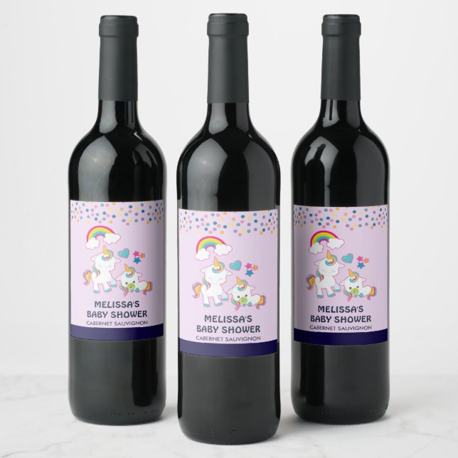 Cute White Unicorns Magical Mama & Baby Wine Label (Bottles)