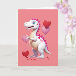 Cute white Valentine's day dinosaur Card