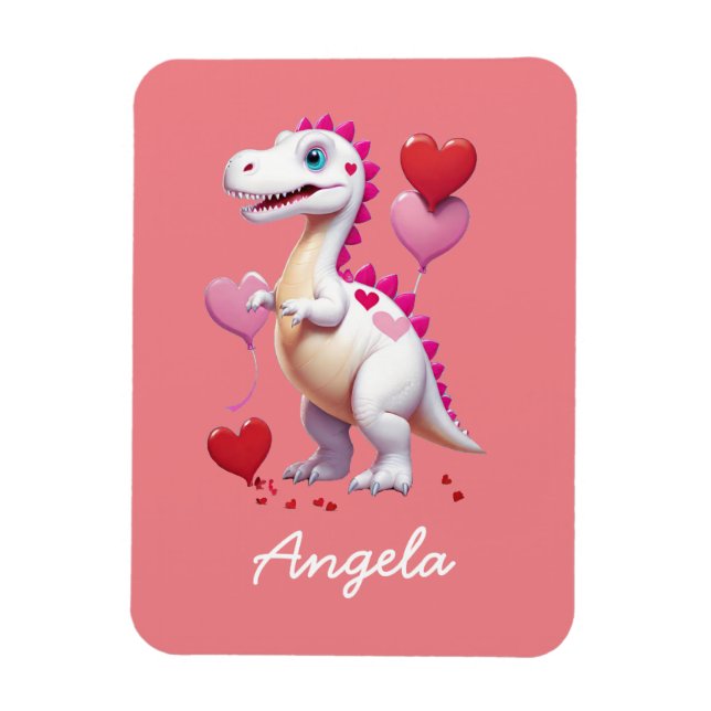 Cute white Valentine's day dinosaur Magnet (Vertical)