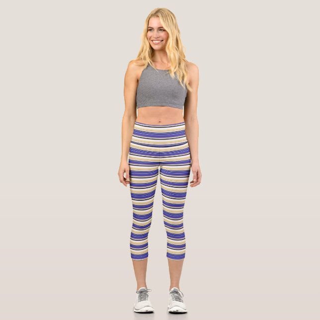 Cute white violet stripes capri leggings (Front)