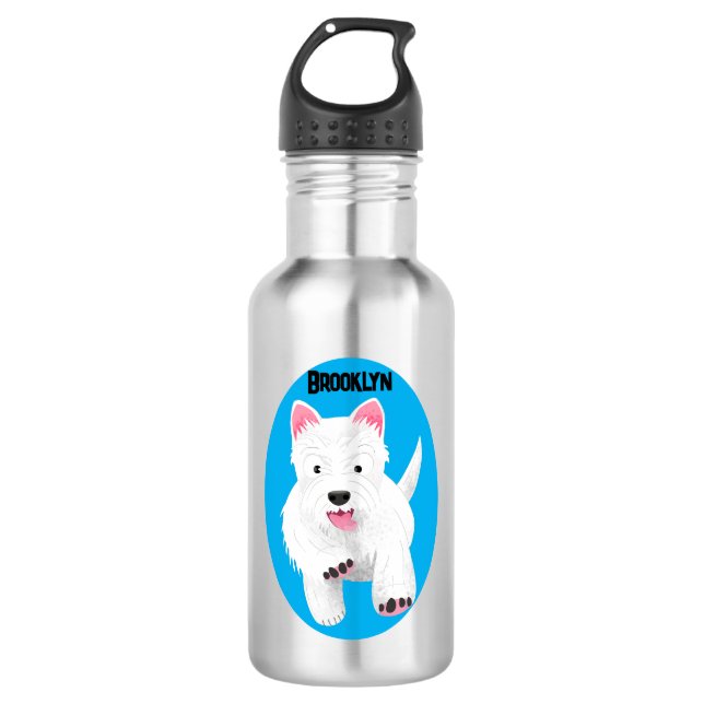 Cute white west highland terrier cartoon 532 ml water bottle (Front)