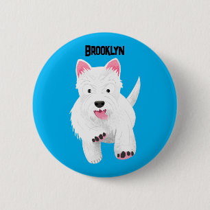 Cute white west highland terrier cartoon 6 cm round badge