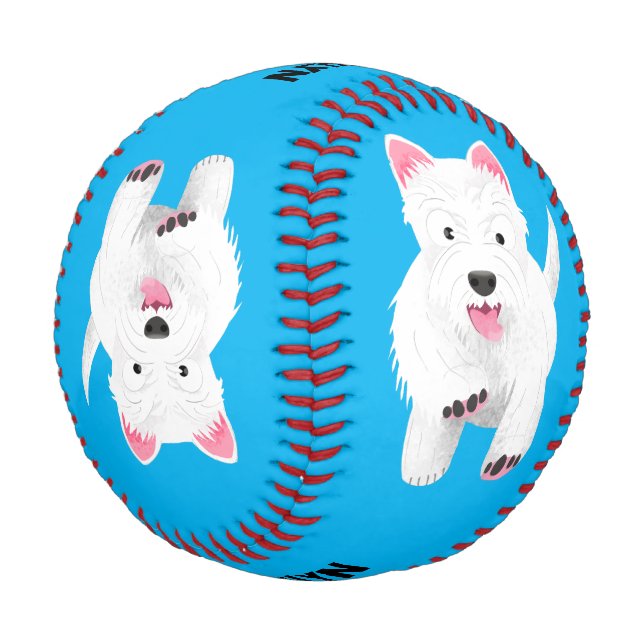 Cute white west highland terrier cartoon baseball (Angled)