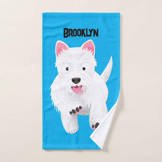 Cute white west highland terrier cartoon bath towel set (Hand Towel)