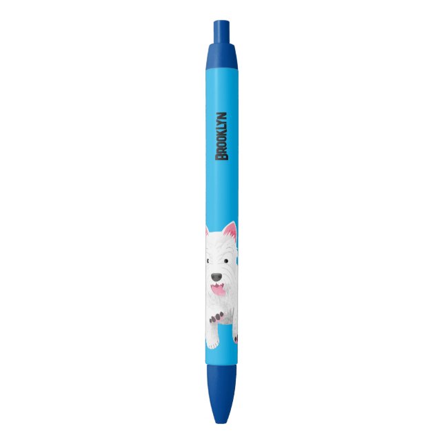 Cute white west highland terrier cartoon black ink pen (Front Vertical)