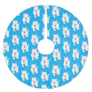 Cute white west highland terrier cartoon brushed polyester tree skirt